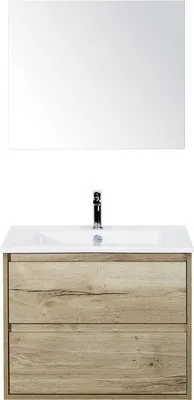 Produktbild von Sanox Badmöbel-Set Porto BxHxT 71 x 170 x 51 cm Frontfarbe eiche natur mit Waschtisch Keramik weiß, Waschtischunterschra
