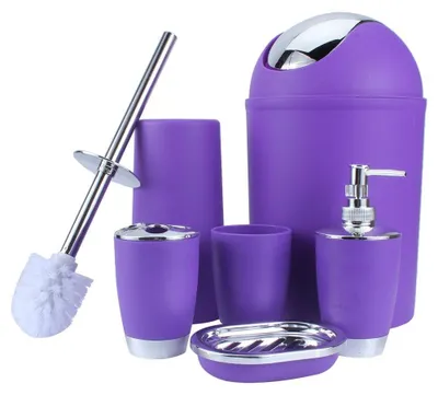Produktbild von Badezimmer Set 6-teilig - Seifenspender - Zahnbürstenhalter - Handdesinfektionsflasche - Mülleimer - Elegantes Design - Badezimmeraccessoires