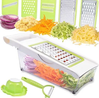 Productafbeelding van Famanu Mandoline 5-in-1 met container voor groenten en kaas - veelzijdig in gebruik