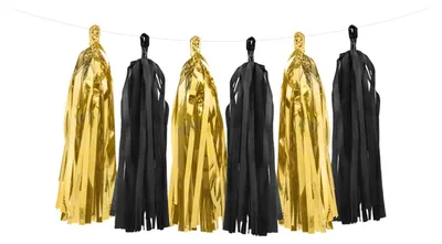 Quastengirlande, gold/schwarz, 12 Quasten, 1,5 m Länge