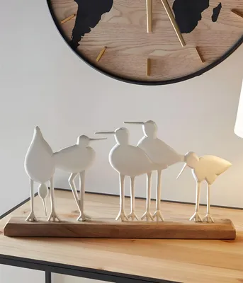 Image de Tableau décoratif "troupeau d'oiseaux" en bois avec oiseaux en métal, blanc, largeur 45 cm, figure décorative, décoration de printemps, décoration de table