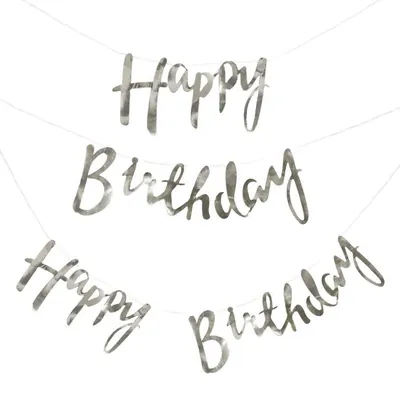 Produktbild von Oblique Unique Happy Birthday Girlande Banner 1,5m Geburtstag Party Feier Deko - silber