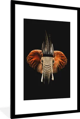 Produktbild von MuchoWow® MuchoWow® Gerahmtes Poster Elefant - Schwarz - Indischer Kopfschmuck 60x90 cm - Poster mit zchwarzem Bilderrahmen - Dekoration - Wandposter Wohnzimmer - Hochwertig