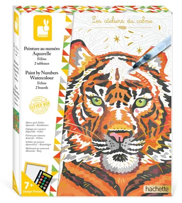 Imagen del producto de Kit de manualidades Janod para pintar por números, con temática de gatito, utilizando acuarelas