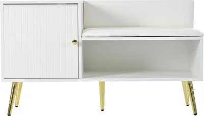 Produktbild von Merax Schuhschrank gepolstert mit Rückenlehne und Metallbeine, Schuhtruhe mit Schrank, Schuhschrank Schuhregal, 100x38x58cm, Weiß