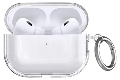 Productafbeelding van Beschermhoes voor AirPods Pro 3, gemaakt van flexibel TPU, transparant, met metalen clip, ondersteunt draadloos opladen