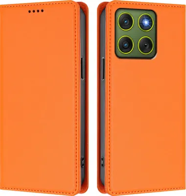 Obrázek produktu pro Kožené pouzdro pro Motorola Edge 70, magnetické flipové pouzdro zPolyuretankůže se stojánkem Oranžová