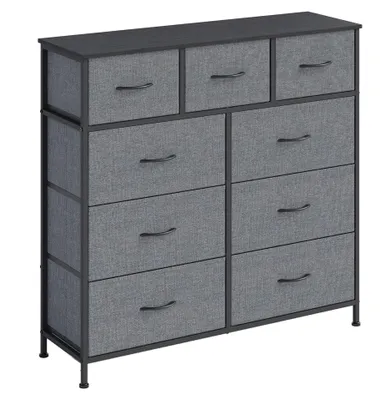 Immagine prodotto di Comodino con 9 cassetti rivestiti in tessuto | Grigio | 98,8 x 30 x 95,2 cm