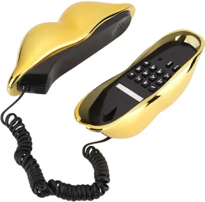 Productafbeelding van Lipvormige Telefoon - Bureautelefoon Decoratie - Stijlvol Bellen - Uniek Lip Design - 23 x 13 x 8 cm - Goud