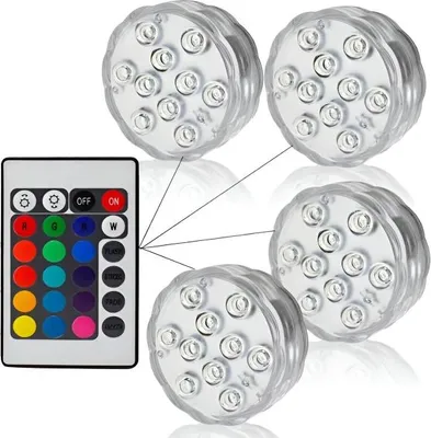 Produktbild von 4er Set IP68 Wasserdichte RGB-Lichter mit Fernbedienung und 4 Modi, Unterwasser LED Tauchlicht, Teichbeleuchtung - AQUASHEIN