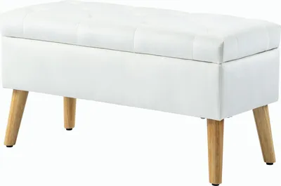 Produktbild von Sitzbank mit Stauraum, Polsterbank mit Deckel, Bettbank mit Samtoptik, für Flur Schlafzimmer Wohnzimmer, Gummiholz 102 x 35 x 43 cm Weiß