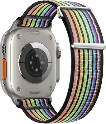 Produktbild von BStrap Velcro Nylon Armband für Apple Watch 42/44/45mm, black rainbow
