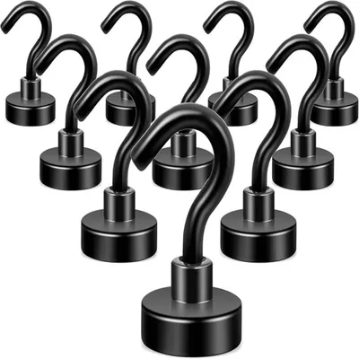 Produktbild von Starke magnetische Aufhängehaken - 12 Stück - Magnetische Haken, sehr stark - Aufhängehaken - Magnetische Haken - 35 mm - Schwarz