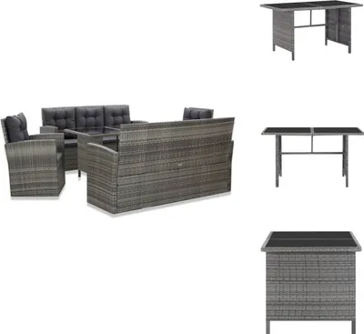 Zdjęcie produktu dla vidaXL 5-częściowy ogrodowy zestaw jadalniany z poduszkami z szarego rattanu - Zestawy mebli ogrodowych