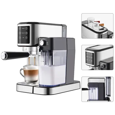Produktbild von Kaffeemaschine, 1350 W Espressomaschine,halbautomatisch, Hochdruckdampf, Espresso mit Milchaufschäumer, 5-10 Tassen, Edelstahl