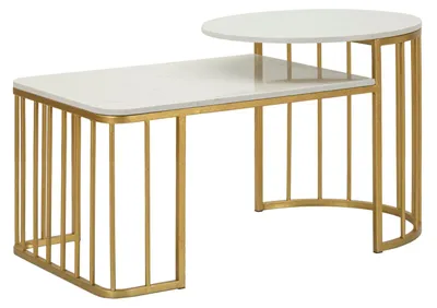 Zdjęcie produktu dla Stolik kawowy Tavolo 90 x 50 x 50 cm metal marmur złoty biały