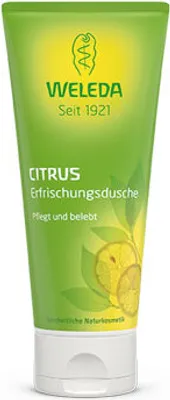 Produktbild von Weleda Erfrischungsdusche Duschgel 200 ml Zitrus mit Sesamöl und Zuckertensid für trockene und empfindliche Haut, vegan