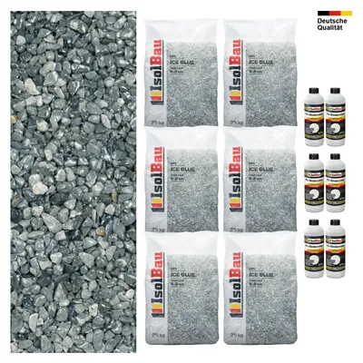 Steinteppich SET Ice Blue 4-8mm Marmorkies 150kg + PU-Bindemittel Set für 15m²