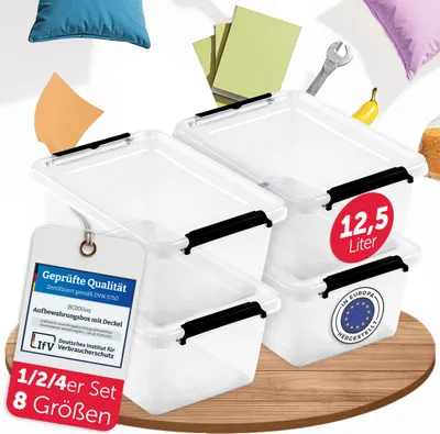 Produktbild von BOXXivo Aufbewahrungsbox 12,5L mit Deckel im 4er Set – BPA-freie Stapelbox, robuste & lebensmittelechte Box