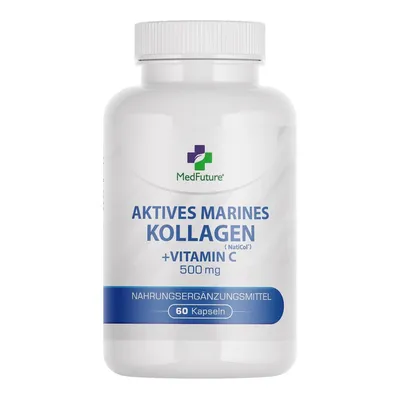 Produktbild von Kollagen Kapseln Hochdosiert – 500 mg Fischkollagen + 20 mg Vitamin C – 60 Kapseln – Ohne Zusatzstoffe – Kollagen Komplex