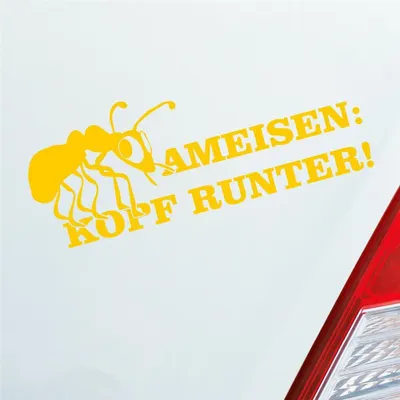 Produktbild von Auto Aufkleber Ameisen Kopf runter! Auto Tuning 15x6 cm Gelb Sticker Heckscheibenaufkleber