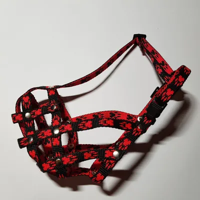 Zdjęcie produktu dla Palkar kaganiec nylonowy dla psów rozmiar 2 22 cm x 4,5 cm czarno-czerwony