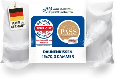 Produktbild von AM Qualitätsmatratzen | Premium Daunenkissen | 45x70 cm | Daunen | Kissen | 45x70 | Kopfkissen | Allergiker geeignet | Nomite | Downpass
