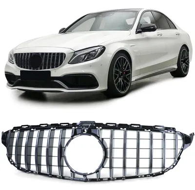 Sport Kühlergrill Schwarz Glanz Chrom passt für Mercedes C W205 S205 2014-2018 – Produktansicht