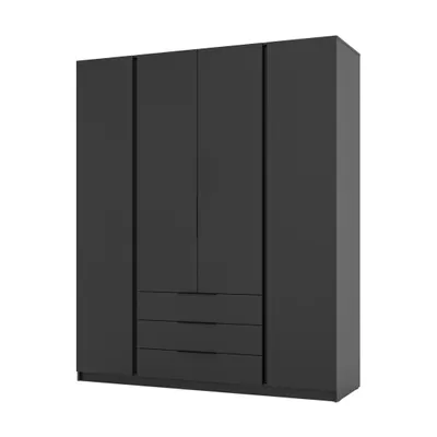 Produktbild von Garderobenschrank KORA I Schwarz/Schwarz Drehturschrank, 3 Schubladen - Kleiderschrank für Flur, Diele, Schlafzimmer, Ankleideraum mit viel Platz