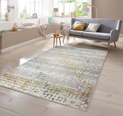 Produktbild von Designer Teppich in Lila Senfgelb Türkis Größe - 80 x 300 cm