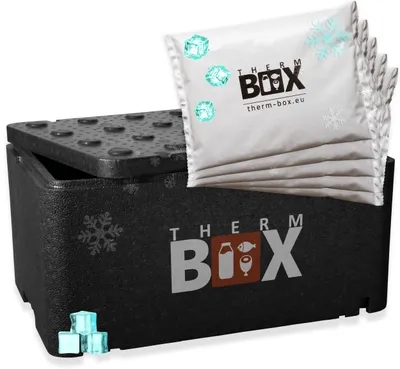 Produktbild von THERM BOX Profi Styroporbox GN1 mit 5x Kühlakku für Kühlbox Set 46,45L Innen: 54x34x24cm Transportbox Wiederverwendbar