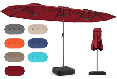 Zdjęcie produktu dla Parasol dwuwarstwowy, 400 x 200 cm, w kolorze bordowym, z podstawą i mechanizmem rozkładania, zapewniający ochronę przeciwsłoneczną UPF 50+