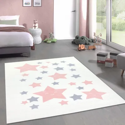 Produktbild von Teppich flauschig Kinderzimmer Sterne pflegeleicht in weiß Größe - 120 x 170 cm
