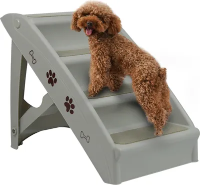 Produktbild von YUENFONG Hundetreppe 4 Stufen Faltbare Haustiertreppe mit Rutschfester Matte, 50 cm hohe Katzentreppe,Hunderampe Max. Belastung 75 kg, Tragbare Haustiertreppe für Hunde und Katzen,Bett oder Sofa(Grau)