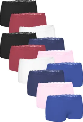 Produktbild von Fabio Farini - 12 Stück Damen Unterhosen - Microfaser Frauen Boxer Slip mit dezenter Spitze am Bund