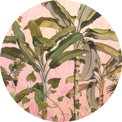 Immagine prodotto di Sanders & Sanders fotomurale autoadhesivo tondo botanico rosa e verde Ø 125 cm
