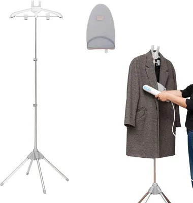 Produktbild von Dampfständer für Kleidung, Handheld Dampfglätter Ständer mit Bügelhandschuh, Teleskop-Stativ Kleiderständer, Kleiderbügel zum Dampfbügeln(Hellgrau)