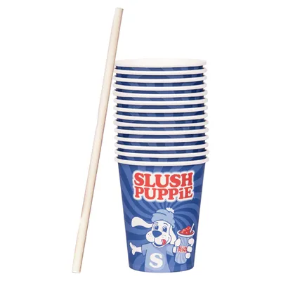 Produktbild von SLUSH PUPPiE Pappbecher Slush-Becher und Strohhalme im Set