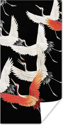 Produktbild von MuchoWow® Poster Japandi - Kranich - Rot - Weiß 80x160 cm - Kinderzimmer