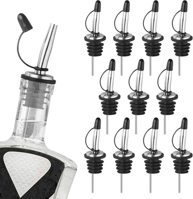 Produktbild von 12-teiliges Ausgießerset für Spirituosen – Ausgießer aus Edelstahl für Spirituosenflaschen, konische Ausgießer für Alkoholflaschen mit Staubkappen, Ausgießer für Olivenölspender, Barzubehör, Barwerkzeuge