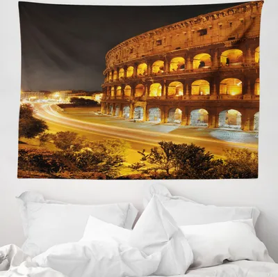 Produktbild von ABAKUHAUS Italien Wandteppich, Colleseum bei Nacht Rom aus Weiches Mikrofaser Stoff Waschbar ohne Verblassen Digitaldruck, 150 x 110 cm, Bernstein Marigold Schwarz