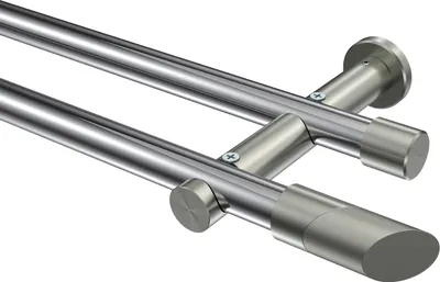 Produktbild von Interdeco Gardinenstange / Vorhangstange Chrom / Edelstahl-Optik, Typ Platon Verano (Schräge) ohne Ringe, 20 mm Ø 2-läufig, 520 cm