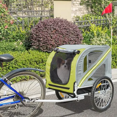 Image de Carrosse pour chien Remorque de vélo Pliable avec fenêtres en filet Drapeau gris jaune