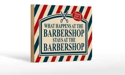 Produktbild von Holzschild Spruch 18x12cm what happens at the Barbershop