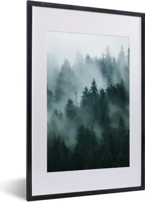 Produktbild von MuchoWow® Gerahmtes Poster Nebel - Bäume - Wald 40x60 cm - Poster mit Schwarzem Bilderrahmen Wandposter Rahmen Foto Bilder - Poster in Rahmen