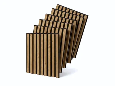Produktbild von MEBANO. 6er-Set Akustikpaneele Holz 40x40 cm Eiche Natur Grandson 3D Wandpaneele aus Holzfunier und Filz Wandverkleidung Moderne Lamellenwand