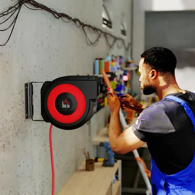 Produktbild von SUGIFT automatischer Einzug, Druckluft-Schlauchtrommel Wandmontage, Luftschlauchtrommel Kunststoff, Schwarz+Rot | 180° schwenkbar | 10 bar | 16,5 m Schlauch