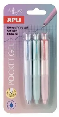Obrázok produktu pre Gélové mini pero "Pocket Gel", rôzne pastelové farby, 0,5 mm, stláčací mechanizmus, 3 ks, APLI 20499
