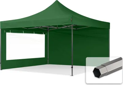 Produktbild von Faltzelt Faltpavillon Pavillon 4x4m - mit 2 Seitenteilen (Panoramafenster) PREMIUM Dach Partyzelt dunkelgrün