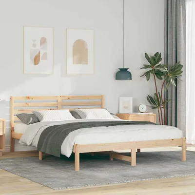 Obrázok produktu pre Maison Exclusive – posteľový rám s čelom, hnedý, 150 x 200 cm, masívne borovicové drevo